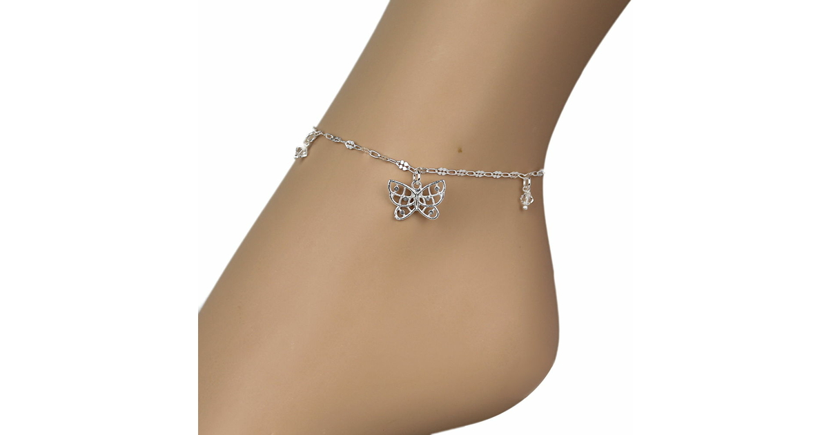 Cha ne de cheville papillon swarovski argent 925 22 26cm